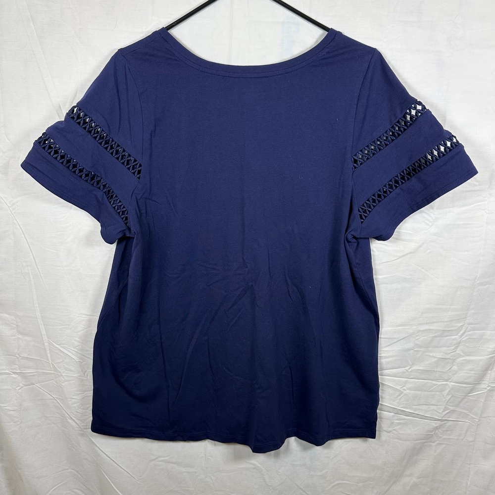 Lane Bryant Plus 18/20 Navy V-Neck Crochet Sleeve Top‎ - Picture 5 of 7